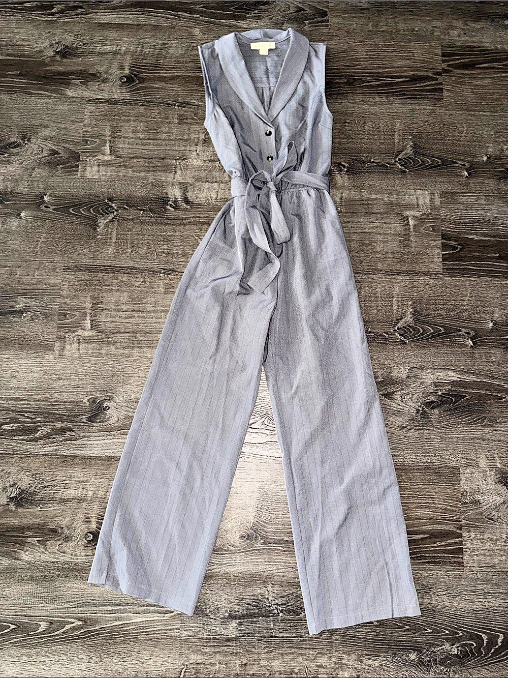 Monteau Los Angeles Gray Pin-Stripe Wide-Leg Jumpsuit